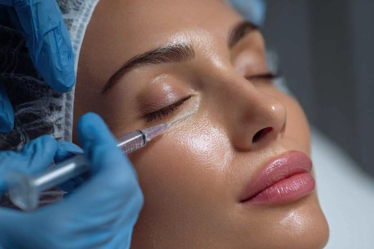 Provider administering under-eye dermal filler treatment to restore facial volume at Effortlessway Aesthetic in New York, NY